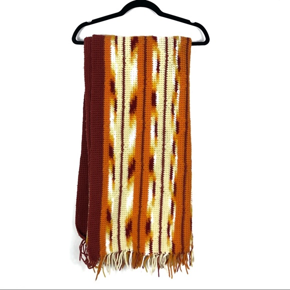 AFGHAN rustic orange western style hand knit woven blanket